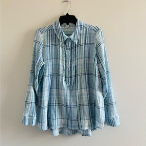 Coldwater Creek Ripple Creek Plaid Popover Shirt Button Blue Womens PS Cottage